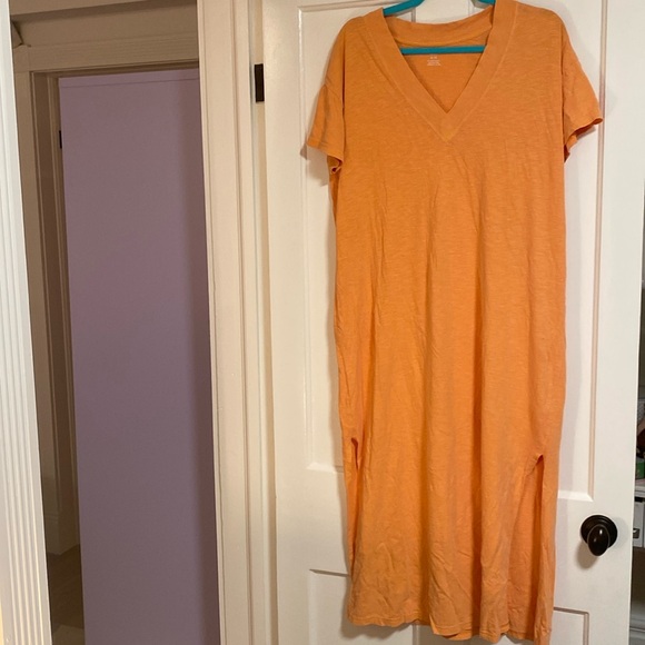 Bright and comfy Aerie maxi lounge orange v-neck tshirt dress 100% cotton NWOT - Picture 1 of 5